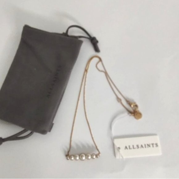 All Saints Necklace Dana Pearl Bar Necklace Gold - Picture 13 of 14